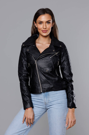 Stylowa czarna ramoneska z klapami