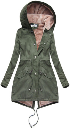 COTTON JACKET WITH FUR KHAKI-POWDER PINK (K725)