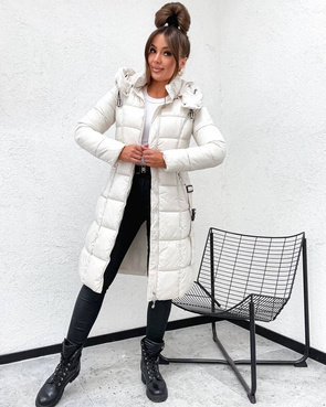 Taliowana zimowa kurtka z kapturem ecru
