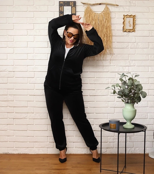 Zestaw plus size bluza + spodnie dresowe welur czarny 