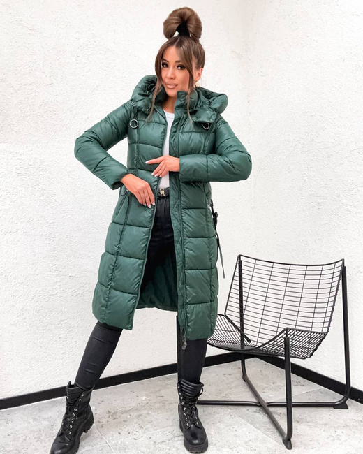 Taliowana zimowa kurtka z kapturem zielony ciemny