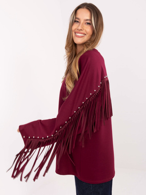 Oversizowa bluza z ćwiekami frędzlami bordo