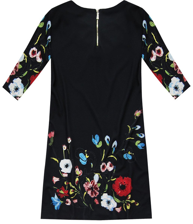 BLUMENKLEID TRAPEZ SCHWARZ (10172)