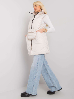 Damski bezrękawnik z paskiem i saszetką ecru