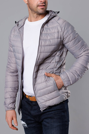 Jasnoszara pikowana kurtka męska z kapturem