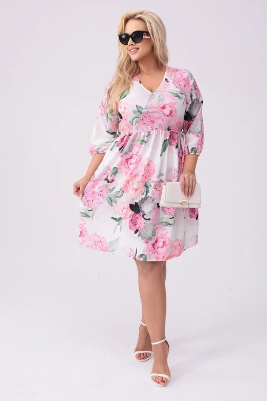Sukienka plus size w kwiaty ecru