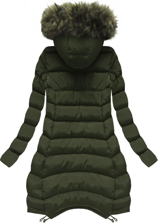 PIKOWANA KURTKA DAMSKA ZIMOWA Z KAPTUREM KHAKI (W579BIG)