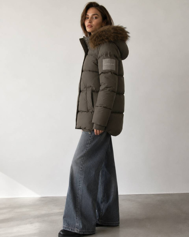 Krótka khaki kurtka zimowa typu puffer