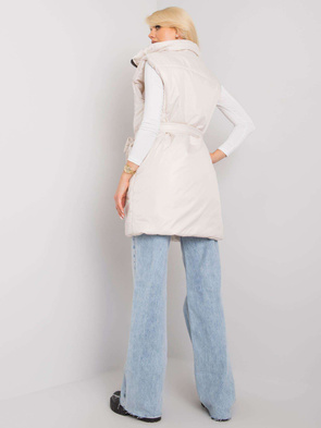 Damski bezrękawnik z paskiem i saszetką ecru