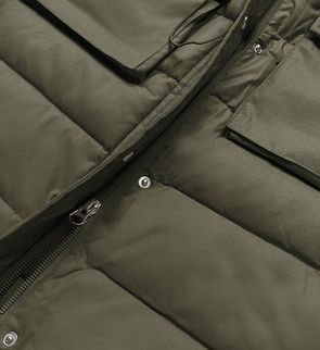 Długi bezrękawnik damski z kapturem army