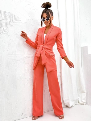 Elegancki koralowy zestaw marynarka + spodnie