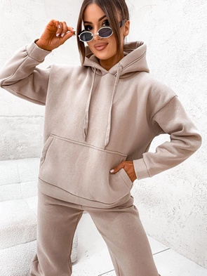 Luźny gruby komplet dresowy damski beż