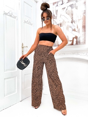 Szerokie spodnie damskie w zwierzęcy wzór panterka