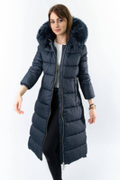 Granatowa gruba kurtka zimowa do kolan