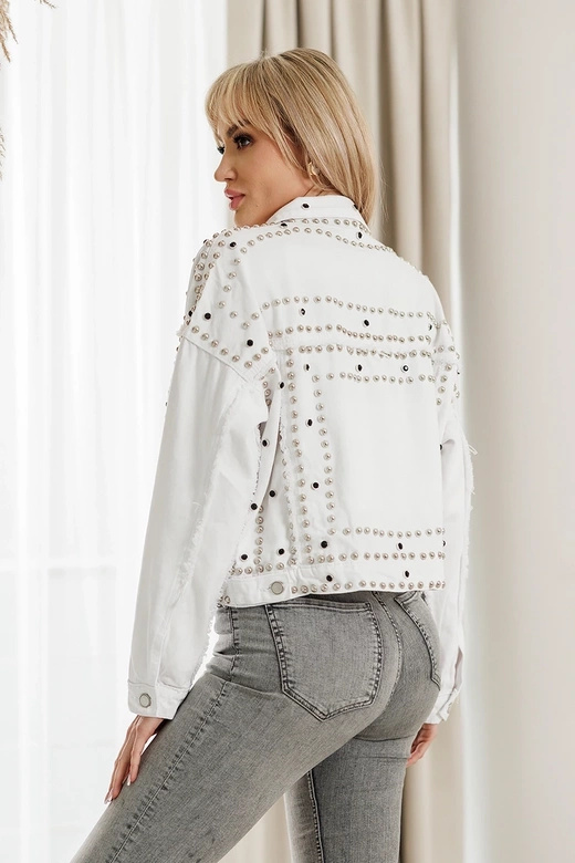 SCHWARZE JEANS JACKE MIT KRAGEN UND SCHMUCK (L1815)