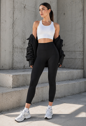 Czarne sportowe legginsy 7/8 wysoki stan