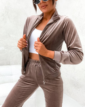 Welurowy komplet dresowy ze stójką cappuccino