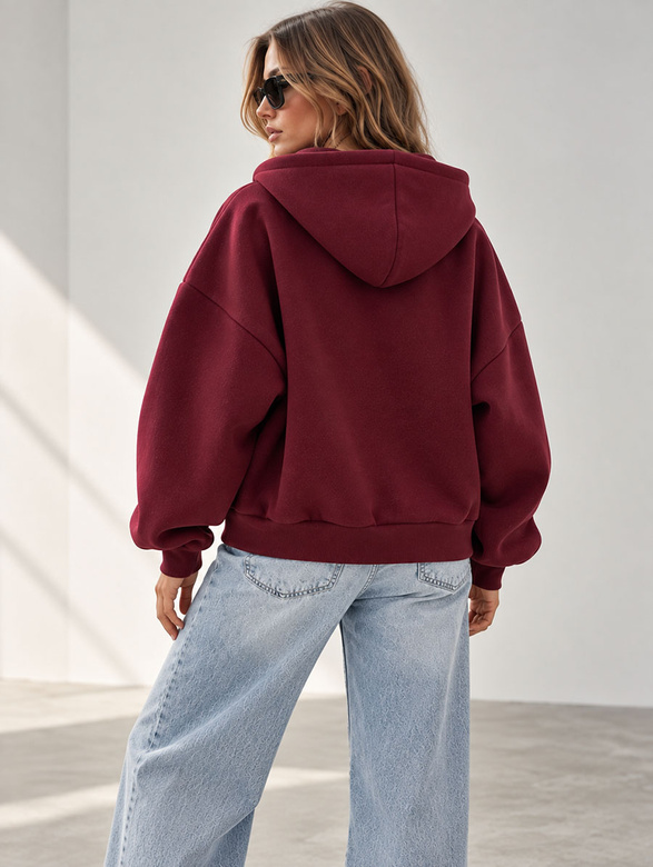 Damska bordowa bluza oversize z kapturem