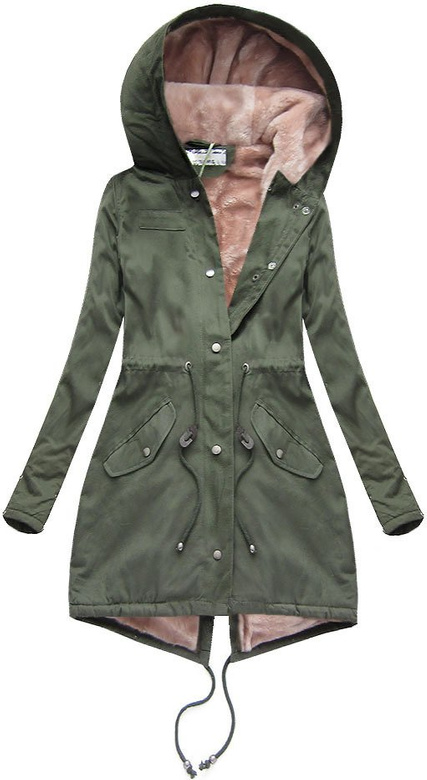 BAWEŁNIANA PARKA Z FUTREM KHAKI-PUDROWY RÓŻ (K725)