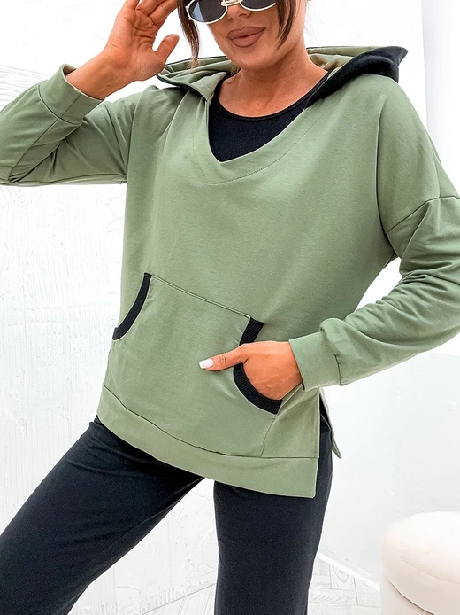 Dresowy komplet damski khaki bluza, top i spodnie