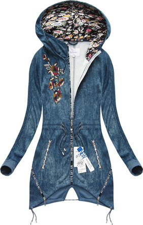 BLUZA Z HAFTAMI I KAPTUREM NIEBIESKA 2 (J205BS)