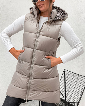 Długa kamizelka typu 2w1 beż-panterka