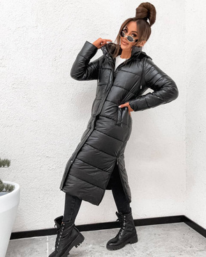 Przejściowa kurtka damska do kolan czarna