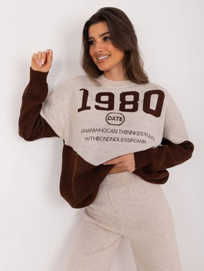 Beżowo-brązowy dzianinowy komplet z szerokimi spodniami