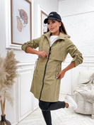 Piaskowa kurtka damska z odpinanym kapturem