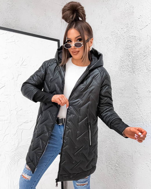 Przejściowa pikowana kurtka dzianinowymi ściągaczami czarna