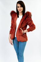 Sztruksowa damska kurtka z kapturem ruda (7696)