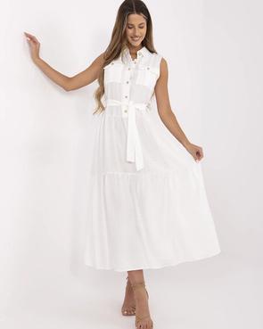 Długa kremowa sukienka bez rękawów