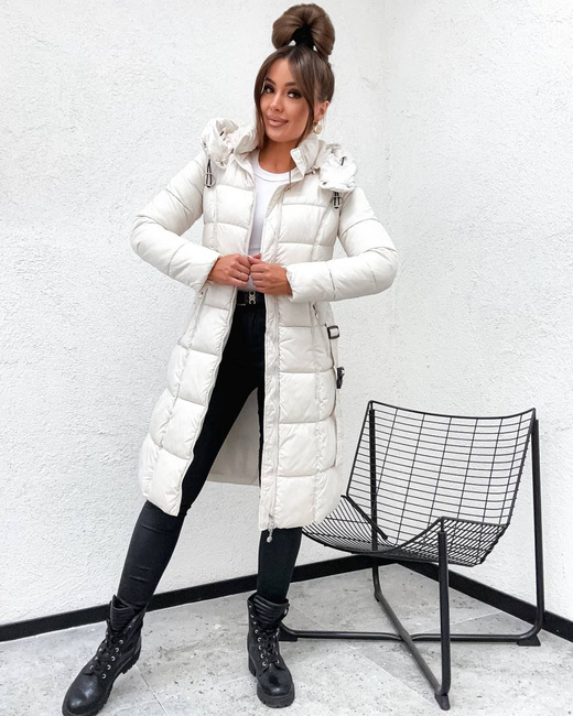 Taliowana zimowa kurtka z kapturem ecru