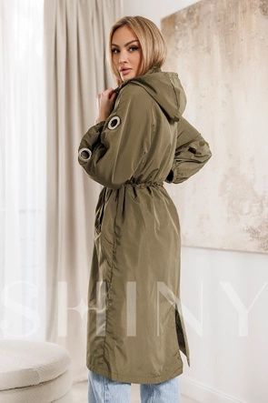 Damska kurtka khaki oversize z ozdobnymi rękawami