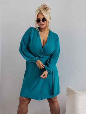 Morska sukienka plus size z paskiem