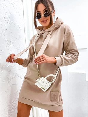 Beżowa bawełniana sukienka z kapturem