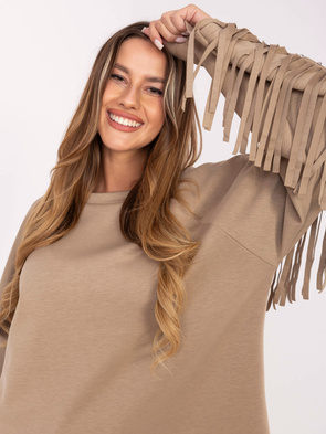 Oversizowa bluza z ćwiekami frędzlami ciemny beż