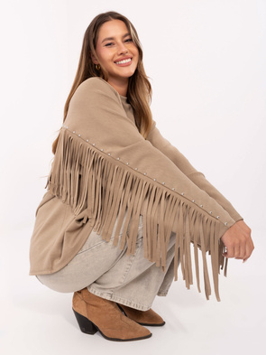 Oversizowa bluza z ćwiekami frędzlami ciemny beż