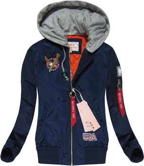 BOMBER JACKET WITH BADGES  NAVY BLUE (W558)