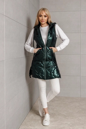 Długa kamizelka z kapturem ciemnozielona