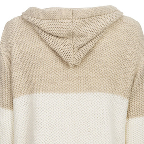 LONGLINE HOODED JUMPER WITH POCKETS BEIGE WHITE (121ART)