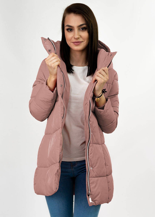 Krótka kurtka damska zimowa z zamkami antyczny róż (7750)