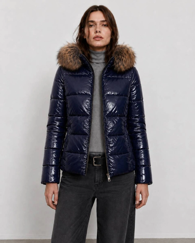 GLOSSY QUILTED NAVY JACKET (7695)