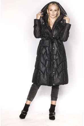 Puchowa kurtka ze stójką i kapturem czarna (ag2-j82)