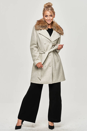 Elegancki płaszcz z futerkiem szary