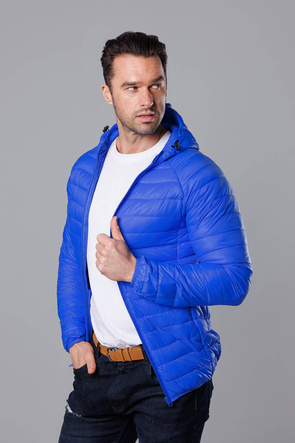 Niebieska pikowana kurtka męska z kapturem