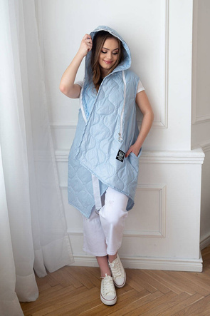 DŁUGI ASYMETRYCZNY BEZRĘKAWNIK DAMSKI NIEBIESKI (30874)