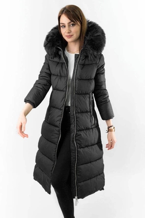 Czarna gruba kurtka zimowa plus size do kolan