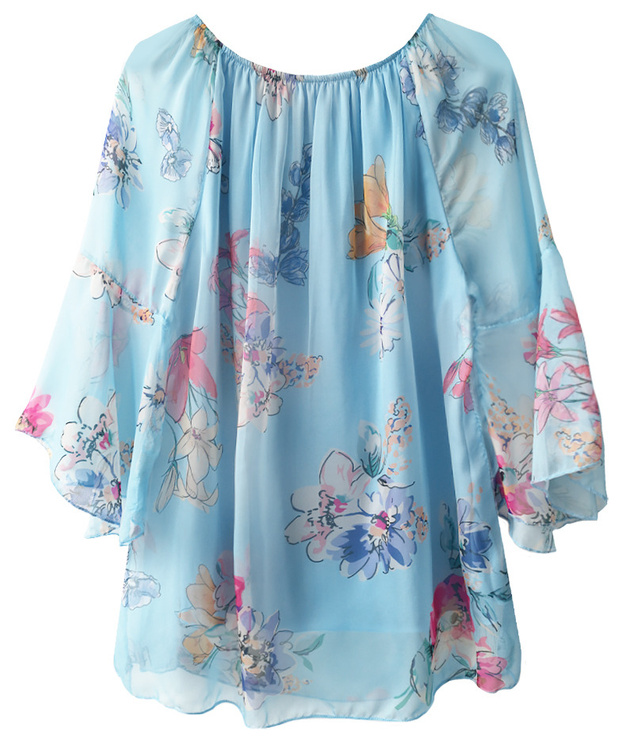 FLORAL PATTERNED CHIFFON DRESS BABY BLUE (242ART)