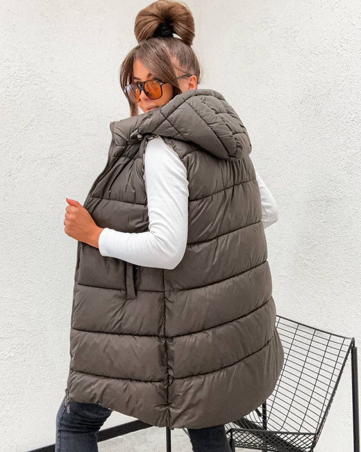 Długa kamizelka typu 2w1 czekolada-panterka